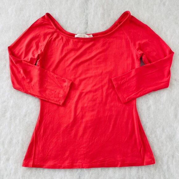 Boston Proper Womens Red Wide Scoop Neck Casual Elegance Stretch Knit Top Size M - Picture 1 of 10